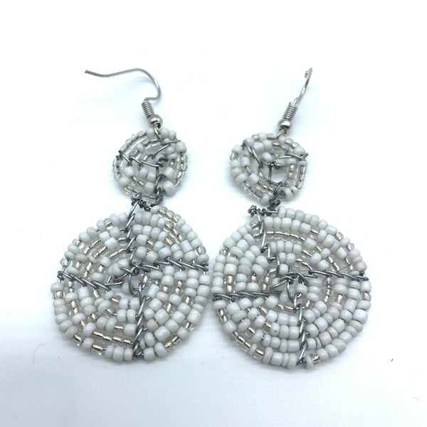 Beaded Earrings 2 Tone 2 Cirles -White