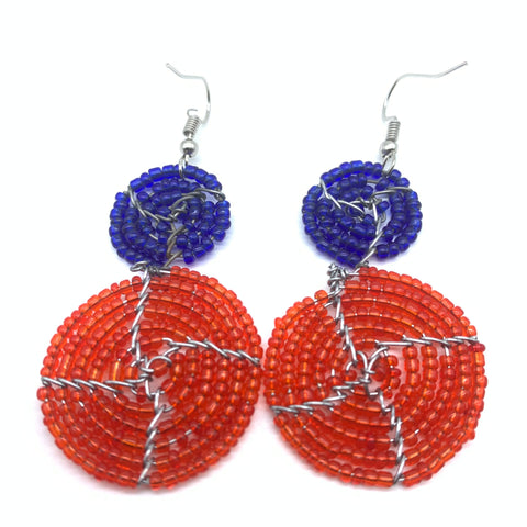 Beaded Earrings 2 Tone 2 Cirles -Red