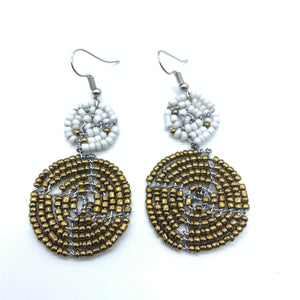 Beaded Earrings 2 Tone 2 Cirles -Gold