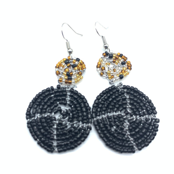 Beaded Earrings 2 Tone 2 Cirles -Black 3