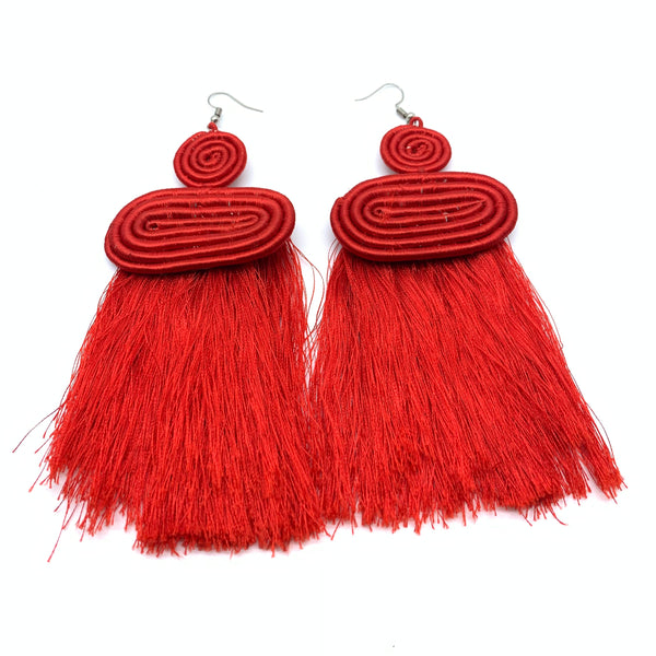 Thread Earrings Neza-Red Variation 2