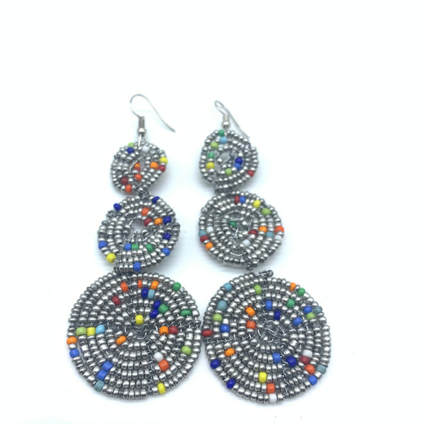 Beaded Earrings 3 Circles -Silver Variation 2