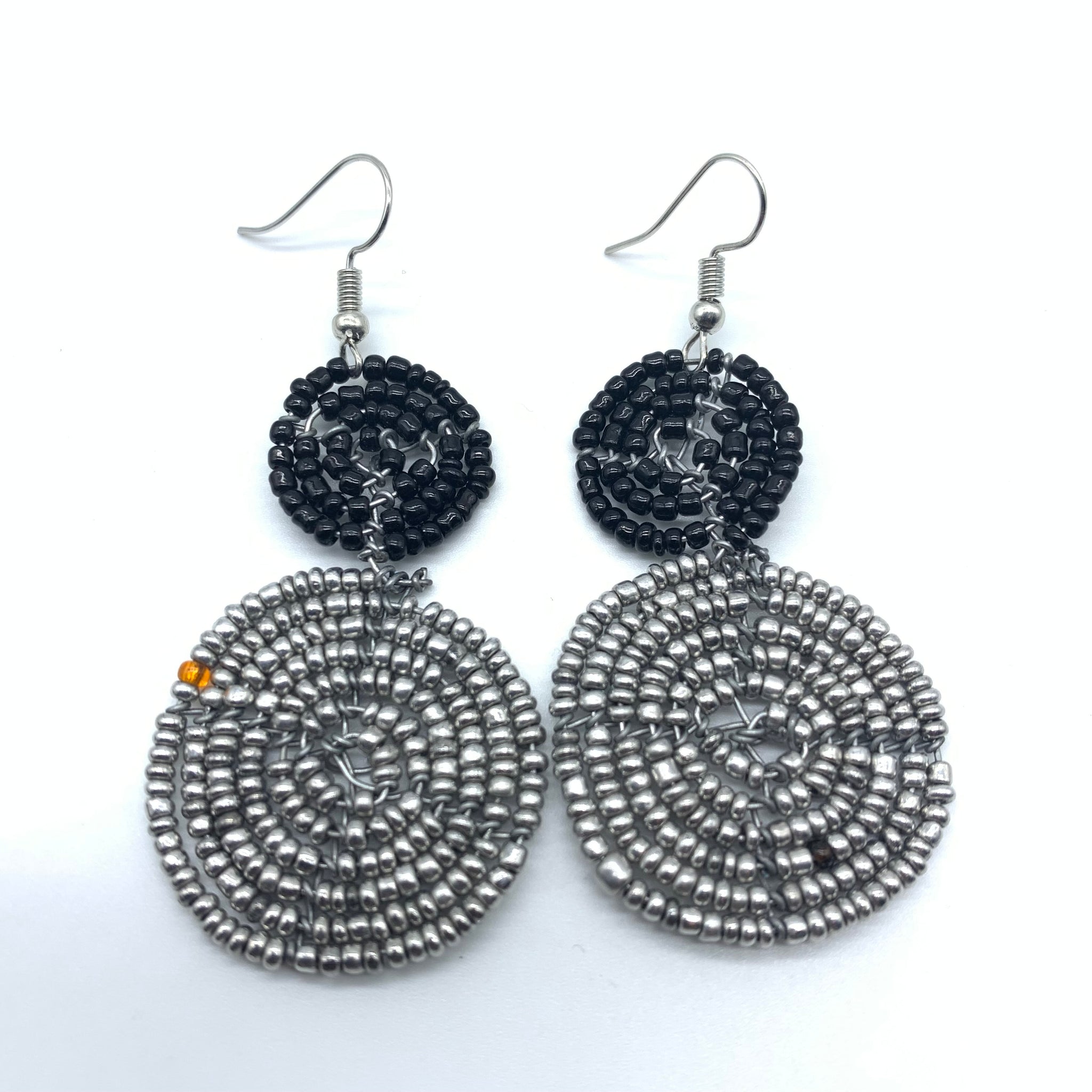 Beaded Earrings 2 Tone 2 Cirles -Silver 3