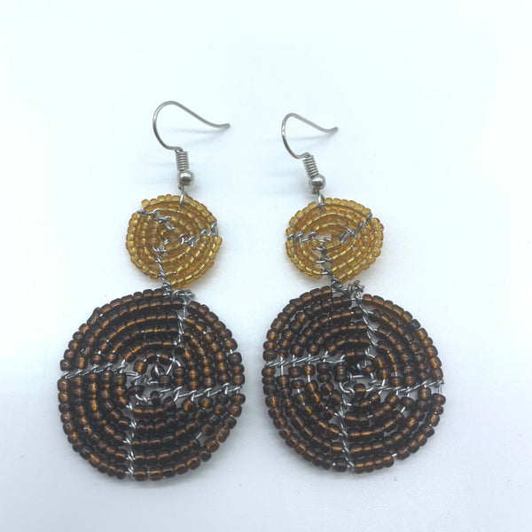 Beaded Earrings 2 Tone 2 Cirles -Brown 2