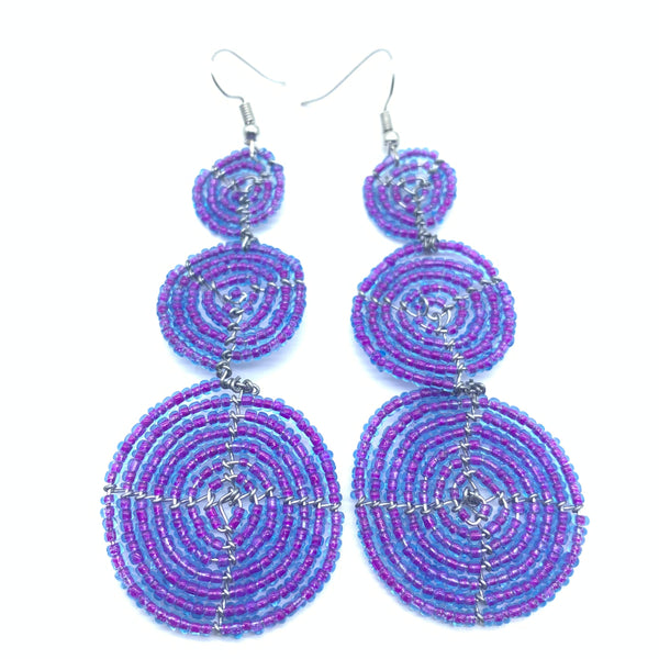 Beaded Earrings 3 Circles -Purple Variation