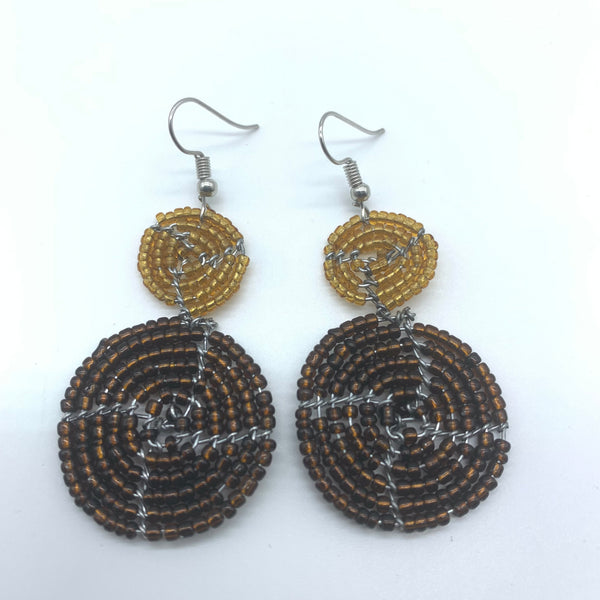 Beaded Earrings 2 Tone 2 Cirles -Brown 2