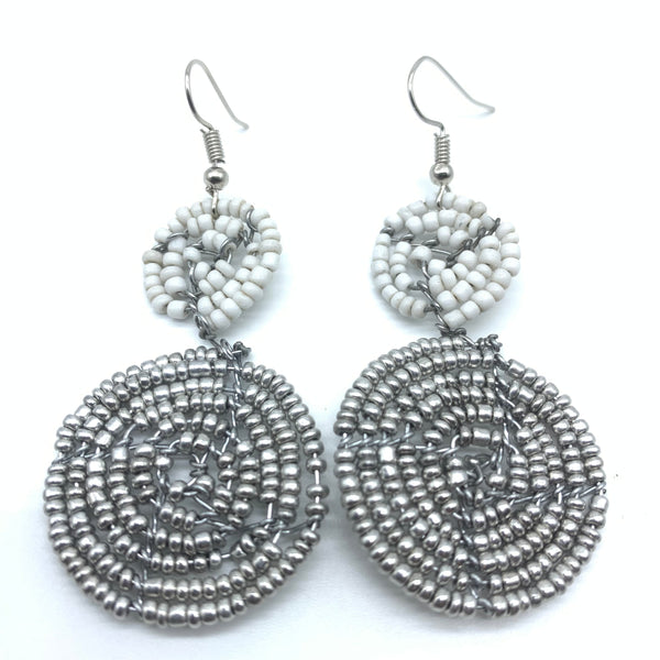 Beaded Earrings 2 Tone 2 Cirles -Silver