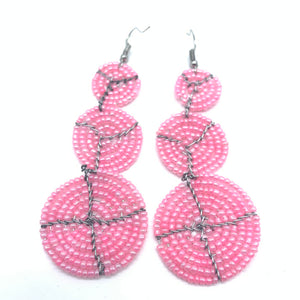 Beaded Earrings 3 Circles -Pink Variation 3