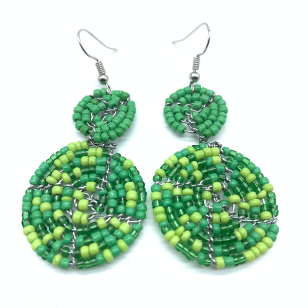 Beaded Earrings 2 Tone 2 Cirles -Green