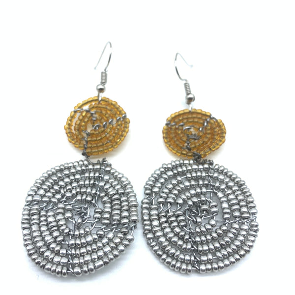 Beaded Earrings 2 Tone 2 Cirles -Silver 6