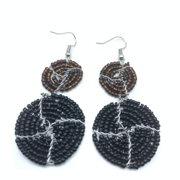 Beaded Earrings 2 Tone 2 Cirles -Black 5