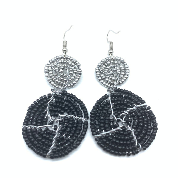 Beaded Earrings 2 Tone 2 Cirles -Black