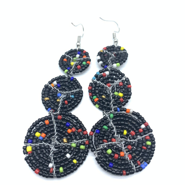 Beaded Earrings 3 Circles -Black Variation 3