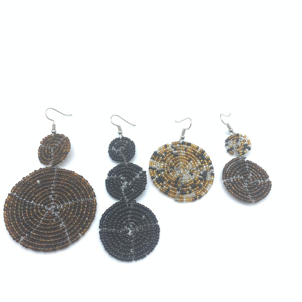 Beaded Earrings 2 Tone 2 Cirles -Brown 2