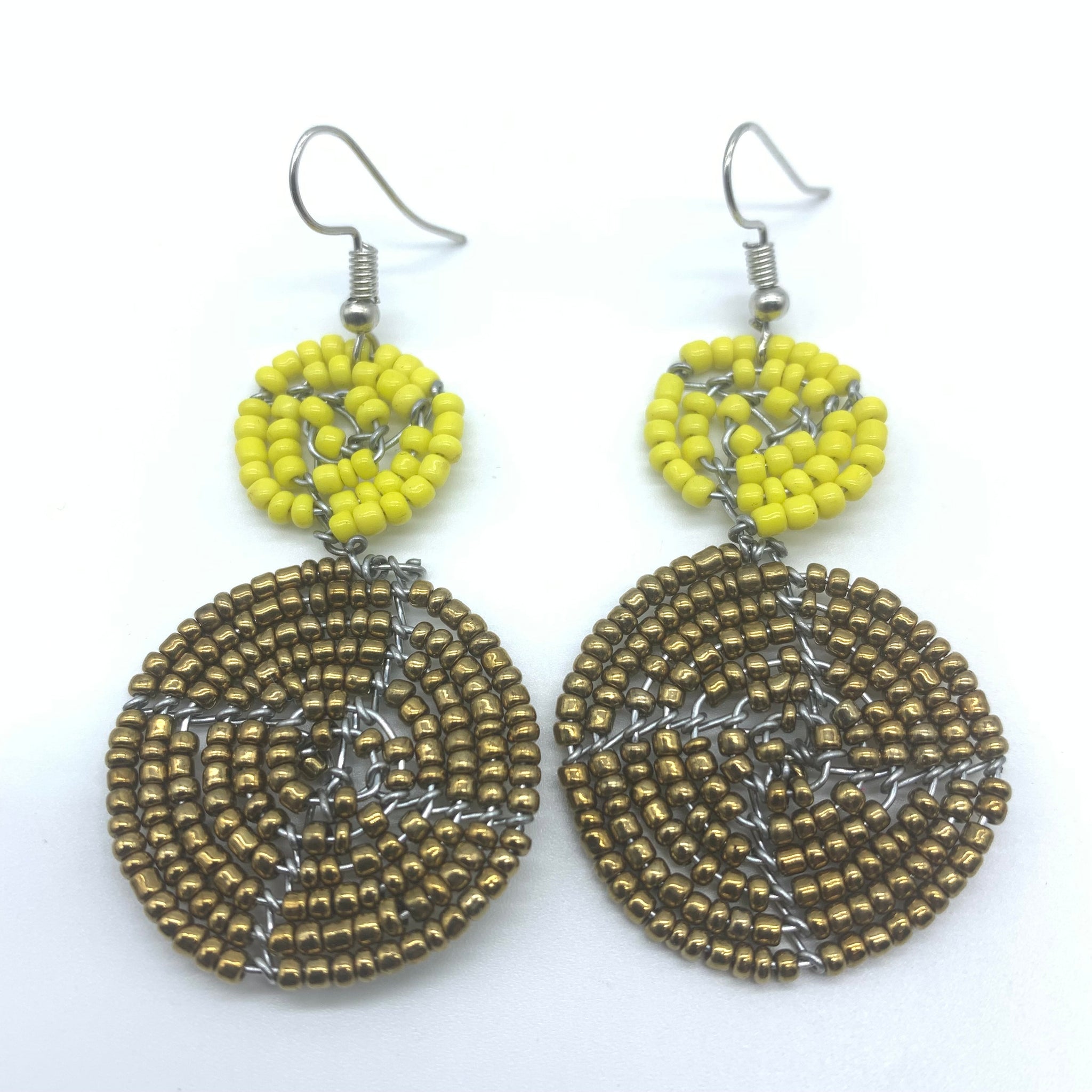 Beaded Earrings 2 Tone 2 Cirles -Gold 2