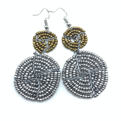 Beaded Earrings-2 Tone 2 Cirles -Silver 4