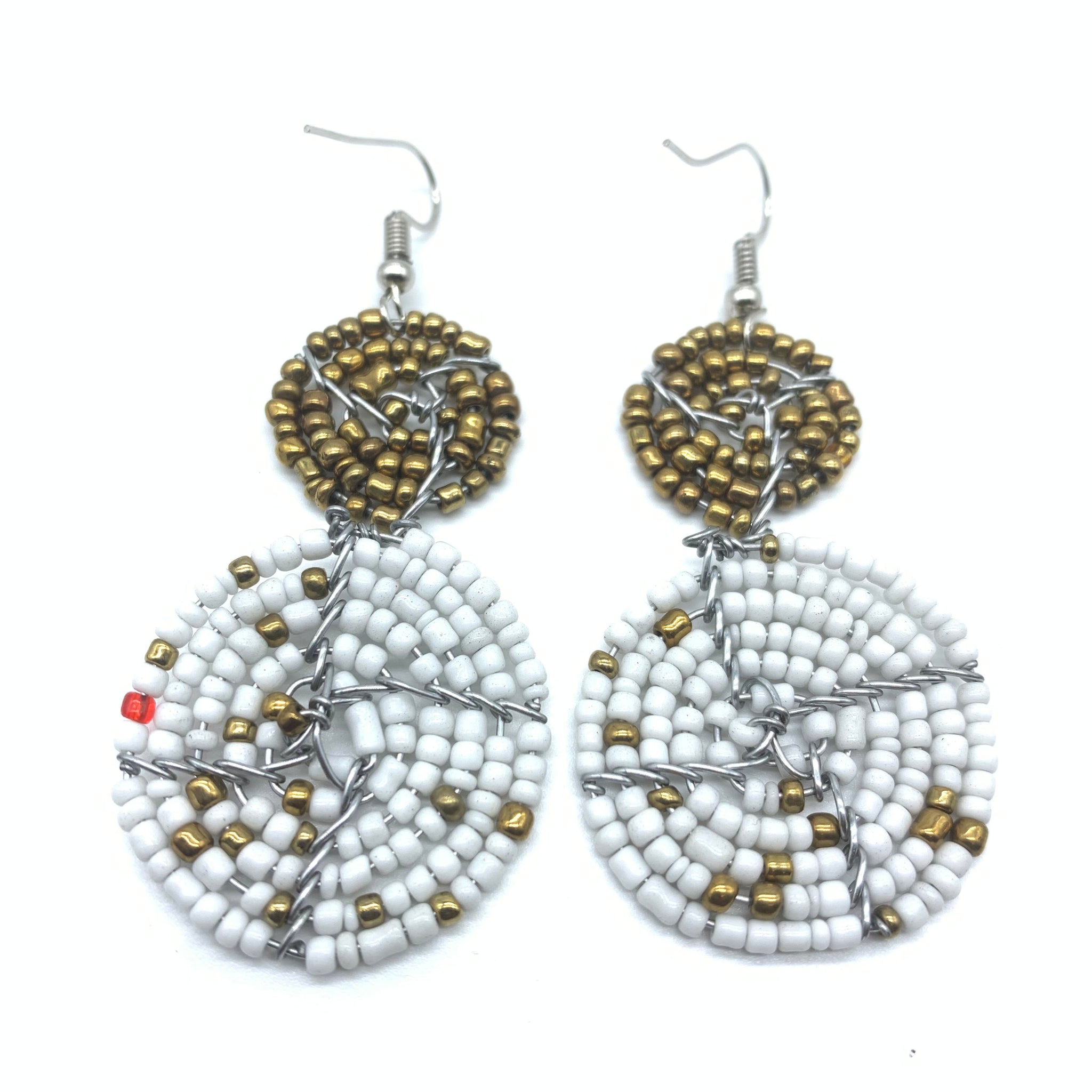 Beaded Earrings 2 Tone 2 Cirles -White 5