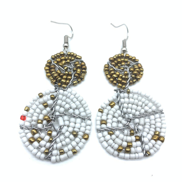 Beaded Earrings 2 Tone 2 Cirles -White 5