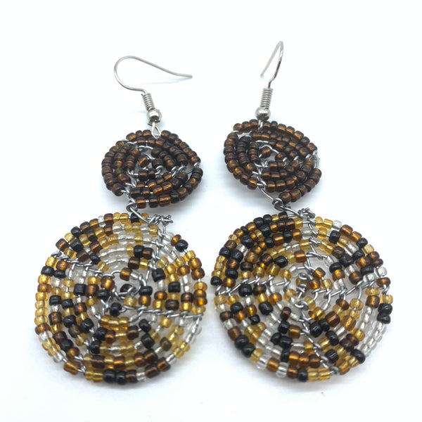 Beaded Earrings 2 Tone 2 Cirles -Brown 3