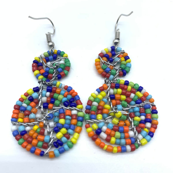 Beaded Earrings 2 Tone 2 Cirles -Multi Colour