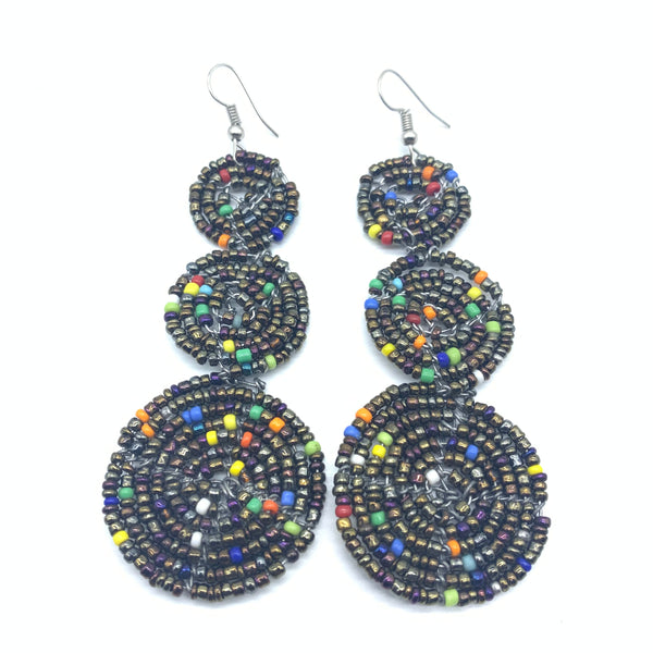 Beaded Earrings 3 Circles -Black Variation 2