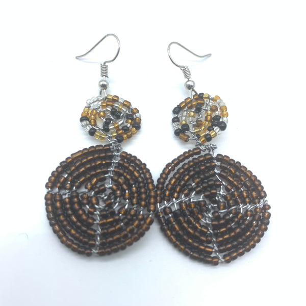 Beaded Earrings 2 Tone 2 Cirles -Brown