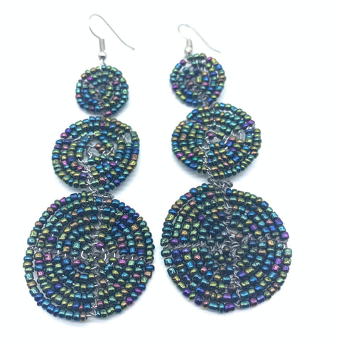 Beaded Earrings 3 Circles -Metallic Multi Colour Variation