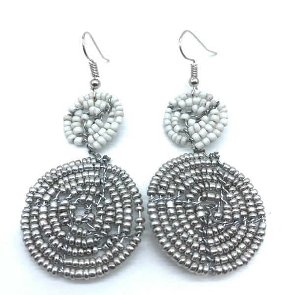 Beaded Earrings 2 Tone 2 Cirles -Silver