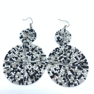 Beaded Earrings-Black and White Green Variation 2