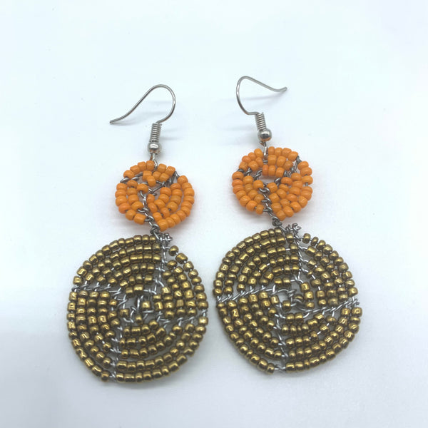 Beaded Earrings 2 Tone 2 Cirles -Gold 4