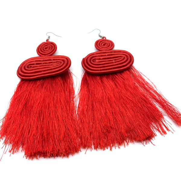 Thread Earrings Neza-Red Variation 2