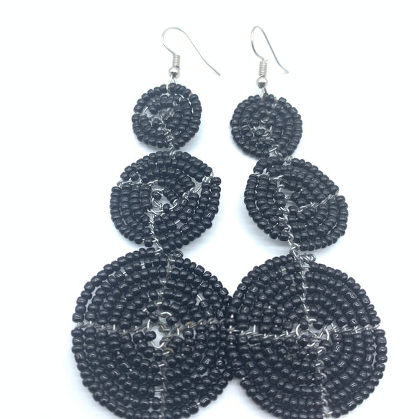 Beaded Earrings 3 Circles -Black Variation