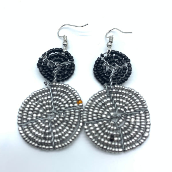 Beaded Earrings 2 Tone 2 Cirles -Silver 3