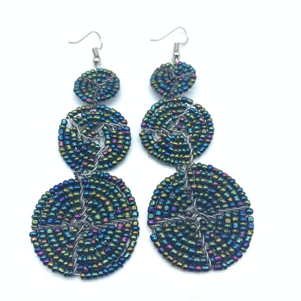 Beaded Earrings 3 Circles -Metallic Multi Colour Variation