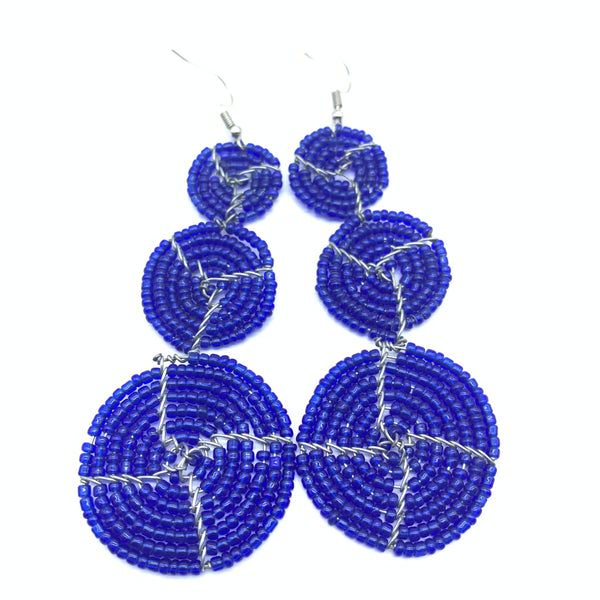 Beaded Earrings 3 Circles -Blue Variation