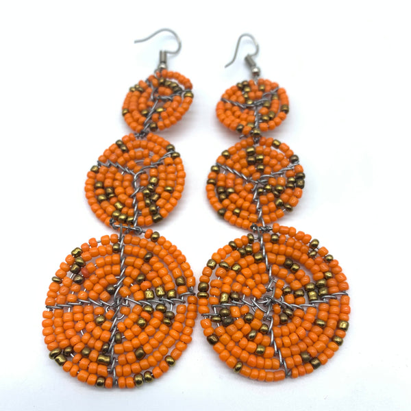 Beaded Earrings 3 Circles -Orange Variation 2