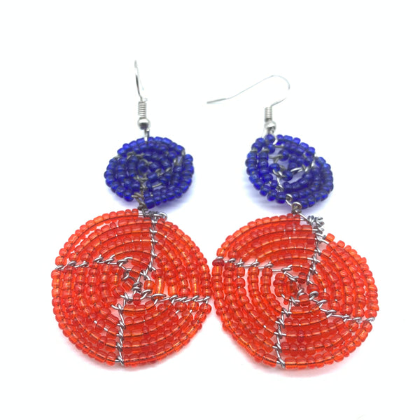 Beaded Earrings 2 Tone 2 Cirles -Red