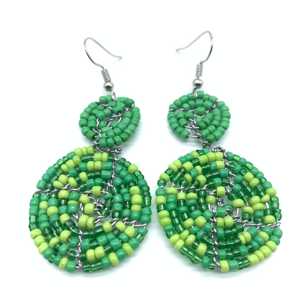 Beaded Earrings 2 Tone 2 Cirles -Green