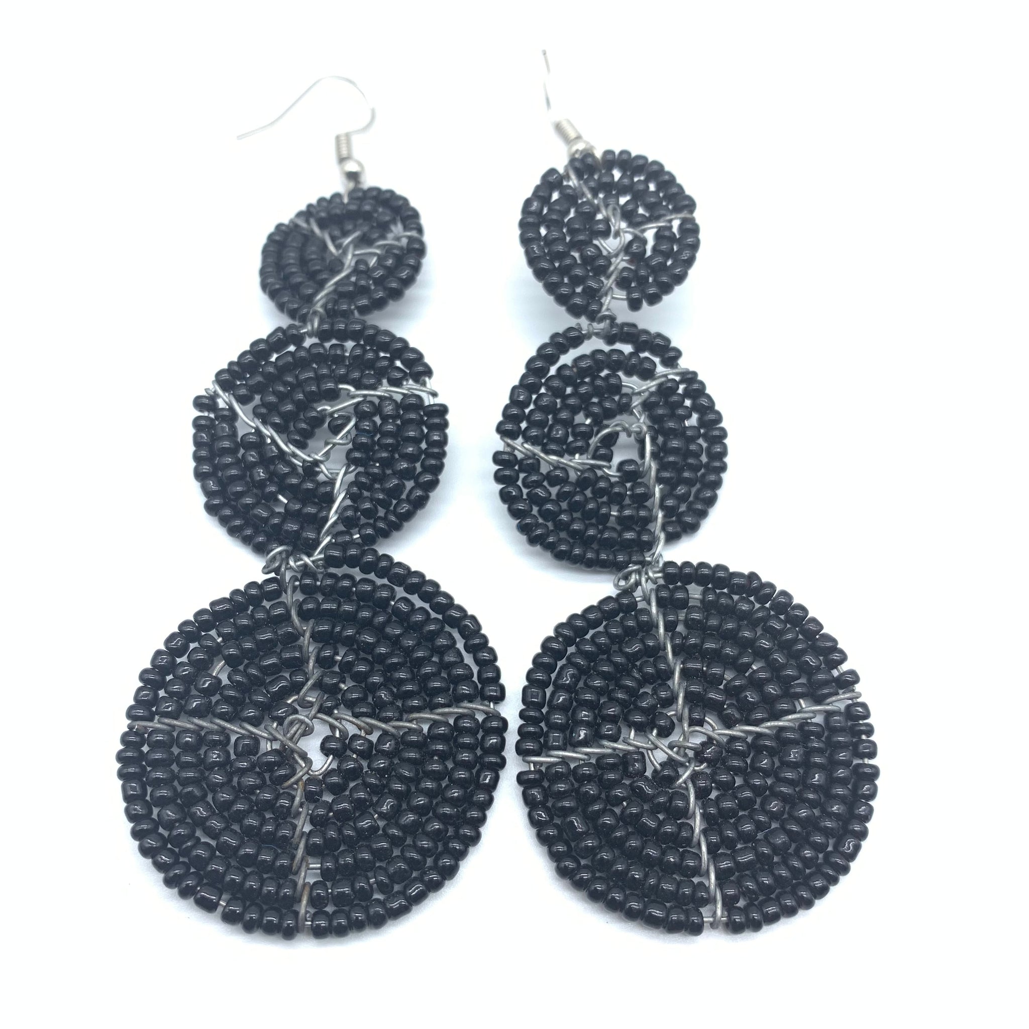 Beaded Earrings 3 Circles -Black Variation