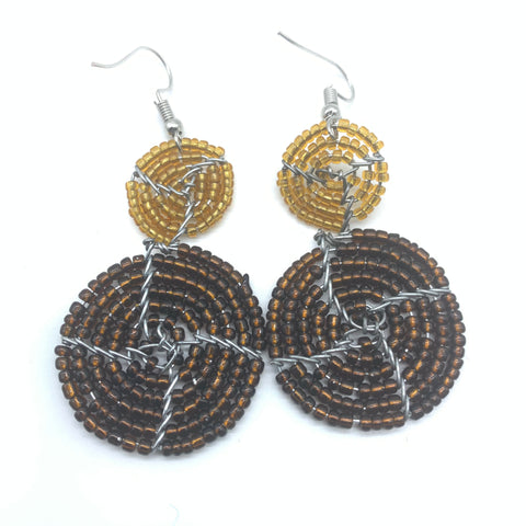 Beaded Earrings 2 Tone 2 Cirles -Brown 2