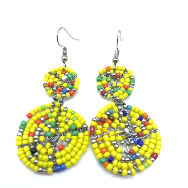 Beaded Earrings 2 Tone 2 Cirles -Yellow