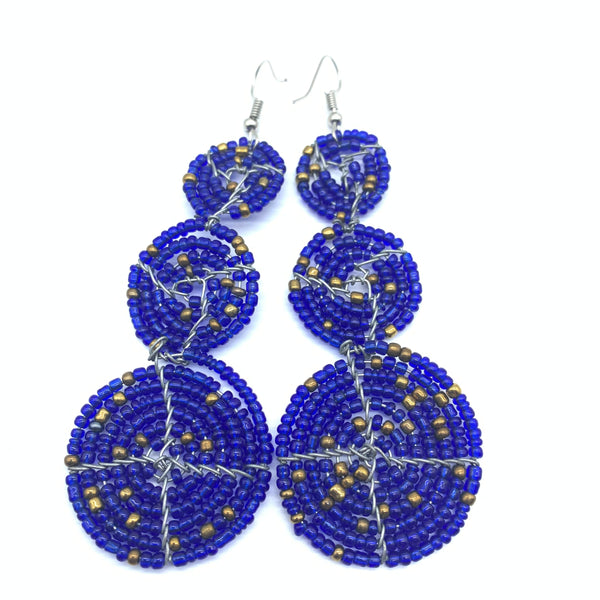 Beaded Earrings 3 Circles -Blue Variation 3