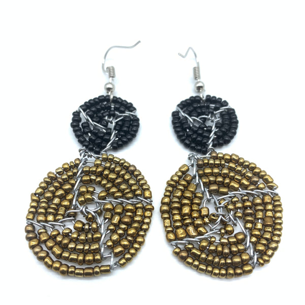 Beaded Earrings 2 Tone 2 Cirles -Gold 9