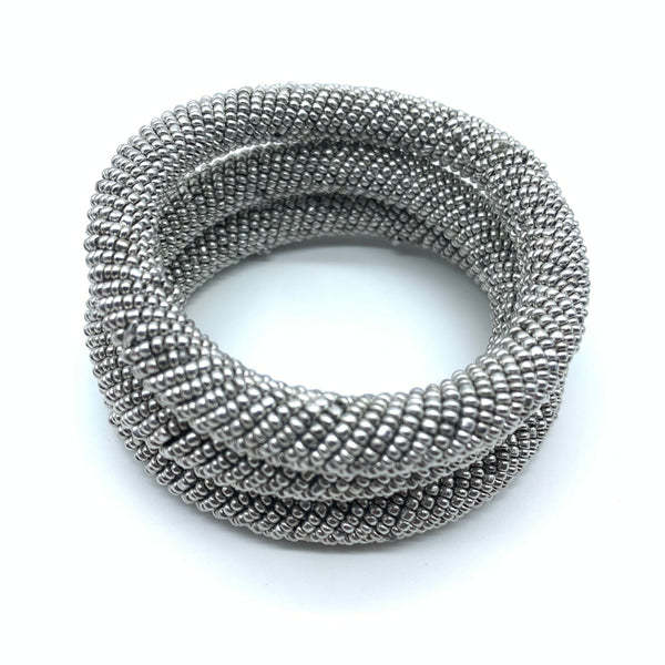 Beaded Bangle-Silver 2