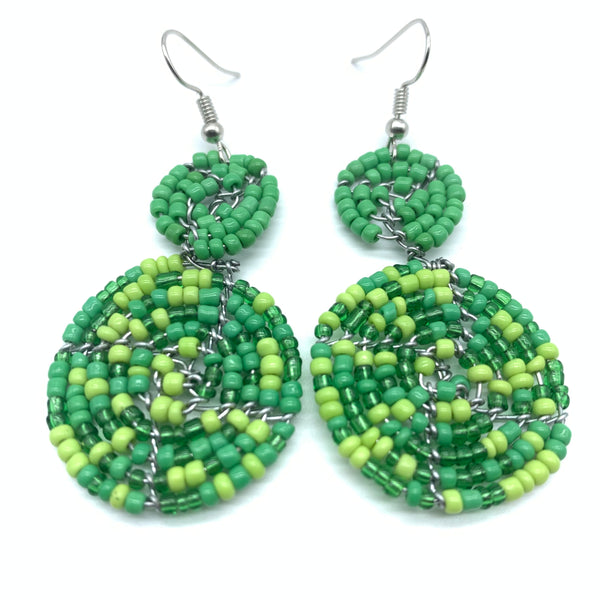 Beaded Earrings 2 Tone 2 Cirles -Green