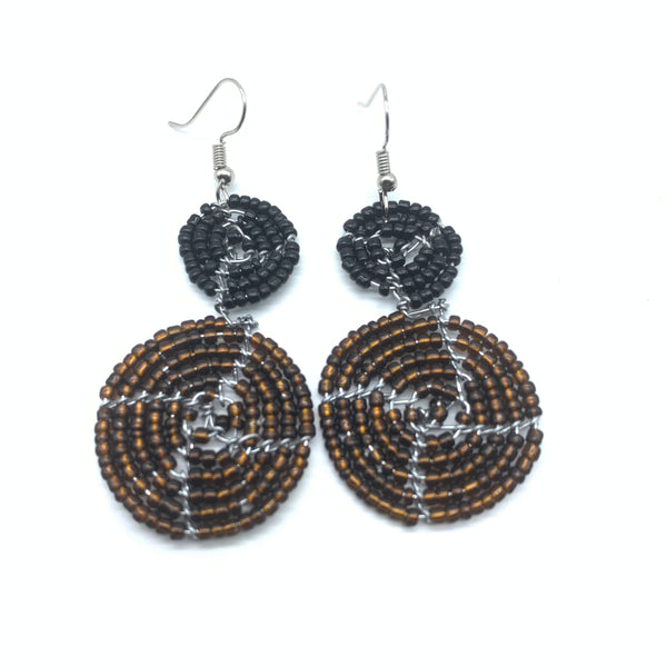 Beaded Earrings 2 Tone 2 Cirles -Brown 4