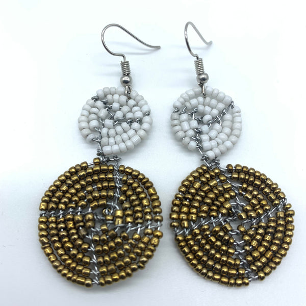 Beaded Earrings 2 Tone 2 Cirles -Gold