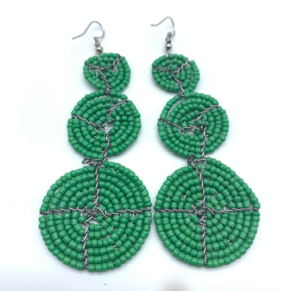 Beaded Earrings 3 Circles -Green Variation 2