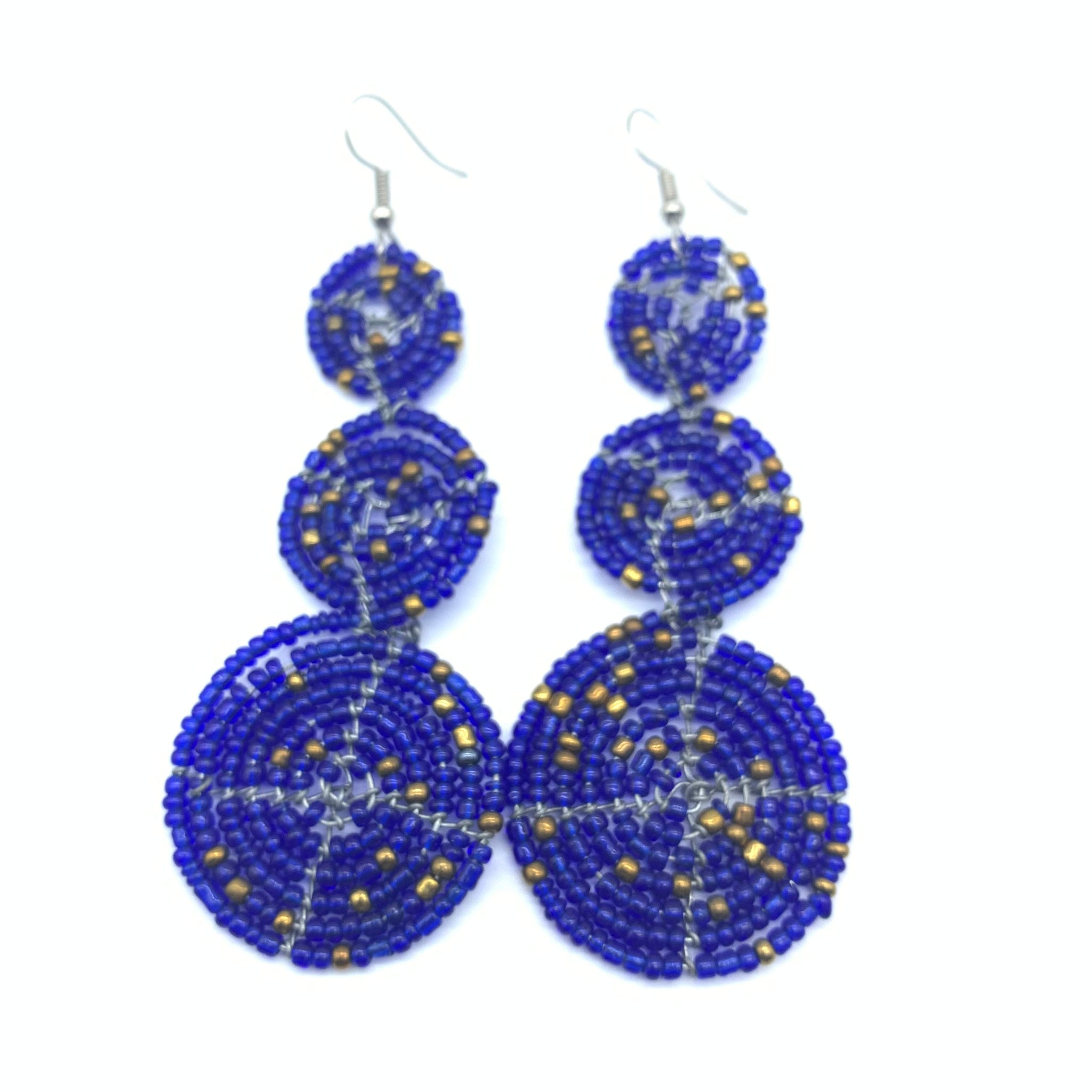 Beaded Earrings 3 Circles -Blue Variation 3