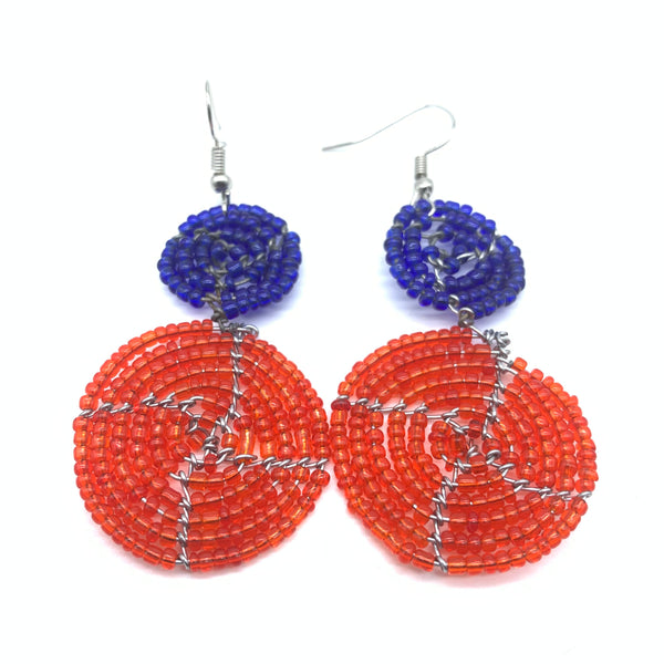 Beaded Earrings 2 Tone 2 Cirles -Red